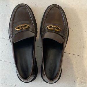 Women’s Brown Loafers with Gold Accent - Massimo Dutti